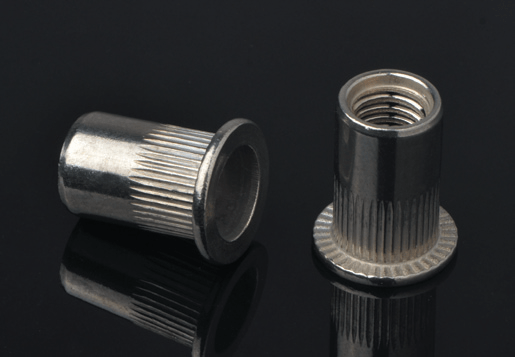 Testa piatta in acciaio inossidabile Knurled Body Rivet Dado Open Tipo